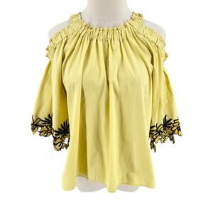 Sandro Womens Cold Shoulder Loose Fit Cotton Poplin Floral Sleeve Top Blouse